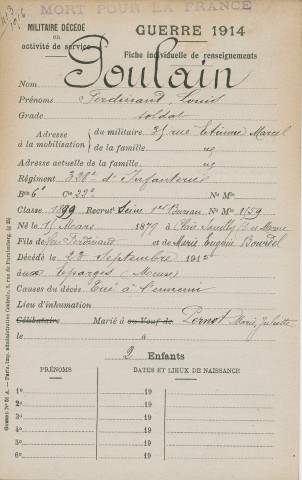 POULAIN Ferdinand Louis