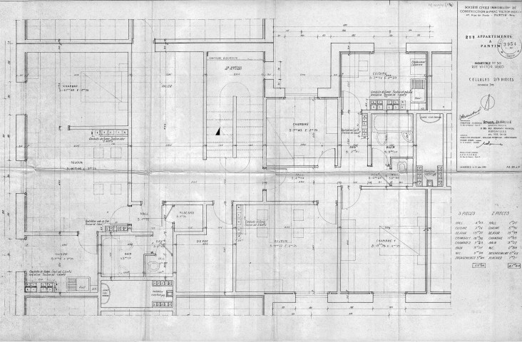 50, rue Victor-Hugo. - Construction de 255 appartements, projet : plans des cellules 2 et 3 pièces.