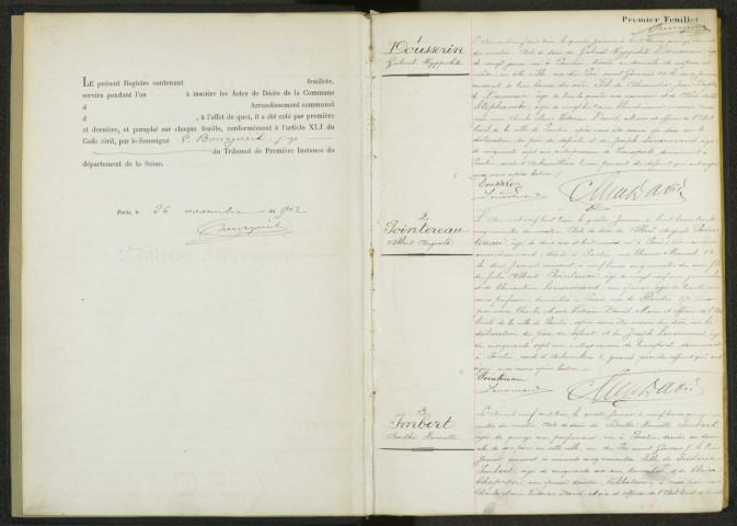 Commune de Pantin : registre des actes de décès.