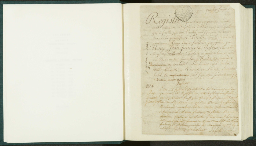 Paroisse Saint-Germain : registre des actes de baptême, mariage et sépulture.