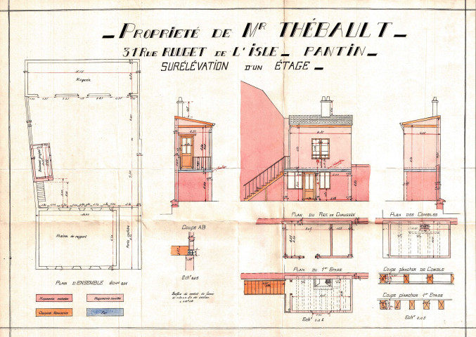31 rue Rouget-de-Lisle, surélévation d'un étage de la buanderie dans la cour : permis de construire.