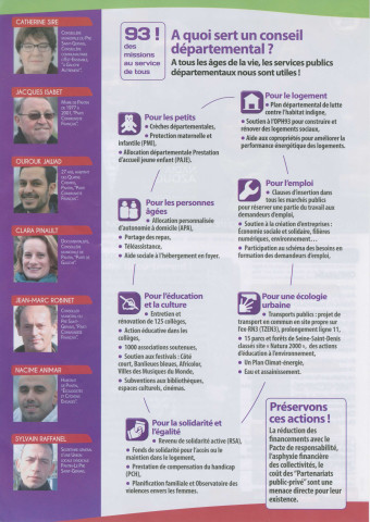 Élections départementales des 22 et 29 mars 2015. - Canton Pantin-Le Pré-Saint-Gervais, premier tour : tract « Agissons rassemblés pour la justice sociale et l'écologie pour tous » de la Gauche sociale, écologiste et citoyenne unie pour la Seine-Saint-Denis.