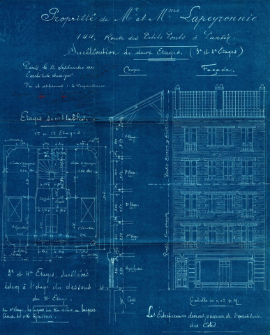 144 avenue du Général-Leclerc [ancienne route des Petits-Ponts], surélévation de deux étages : permis de construire.
