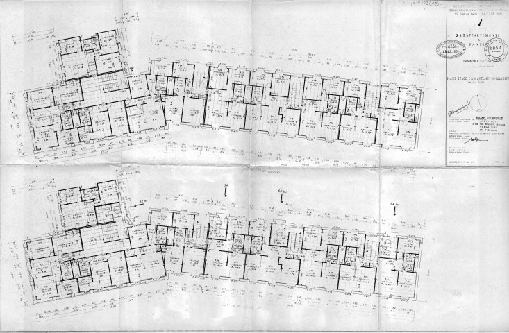 52 ter, 54, 54 bis et 54 ter, rue Victor-Hugo. - Construction de 255 appartements, projet : plans de l'étage courant et du rez-de-chaussée.